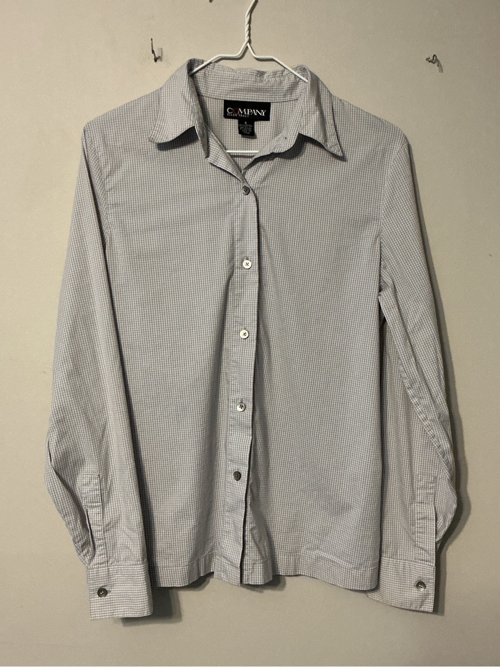 Ellen Tracy Small-Check Light Gray Dress Shirt